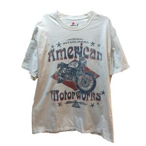 Hanes Men's Beefy T shirt XL FLAWS American Motorworks red white blue colors ran